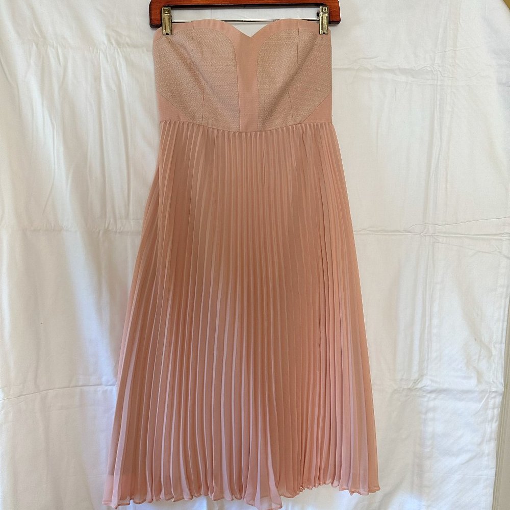 Anthropologie Blush Trissina Strapless Pleated Empire Boho Knee Length Dress 4C